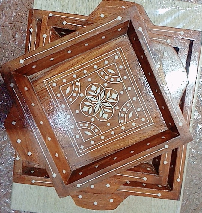 Beautiful Wooden Square Shape Tray Set