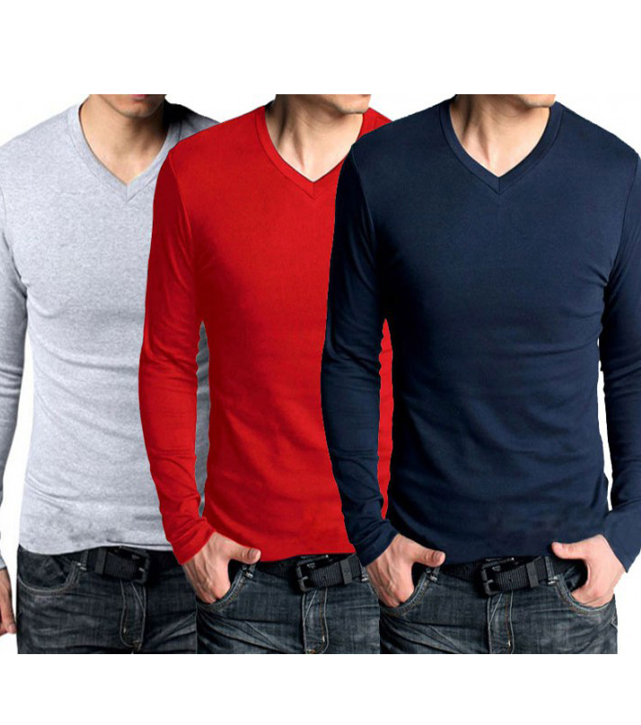Pack of 3 V-Neck Full Sleeves T-Shirts