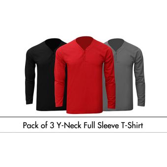 Pack of 3 Full Sleeves Y-Neck T-Shirts